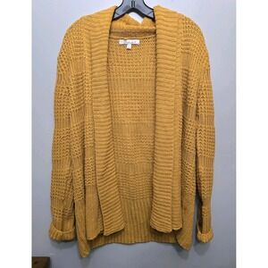 IB diffusion Vtg 1990's Yellow Mustard Boho LooseKnit Open Cardigan Sweater Sz L
